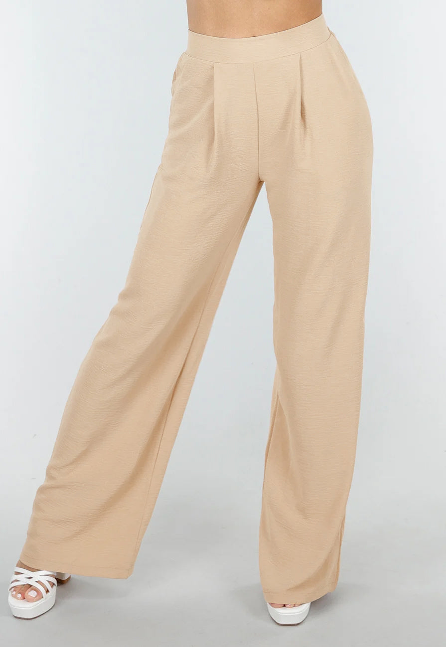 High Waist Beige Soepele Pantalon