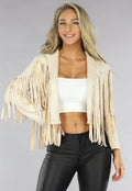 Beige Suèdelook Jas met Fringe Details