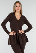Bruine Stretch Two-Piece Set met Flared Broek en Knopen Top