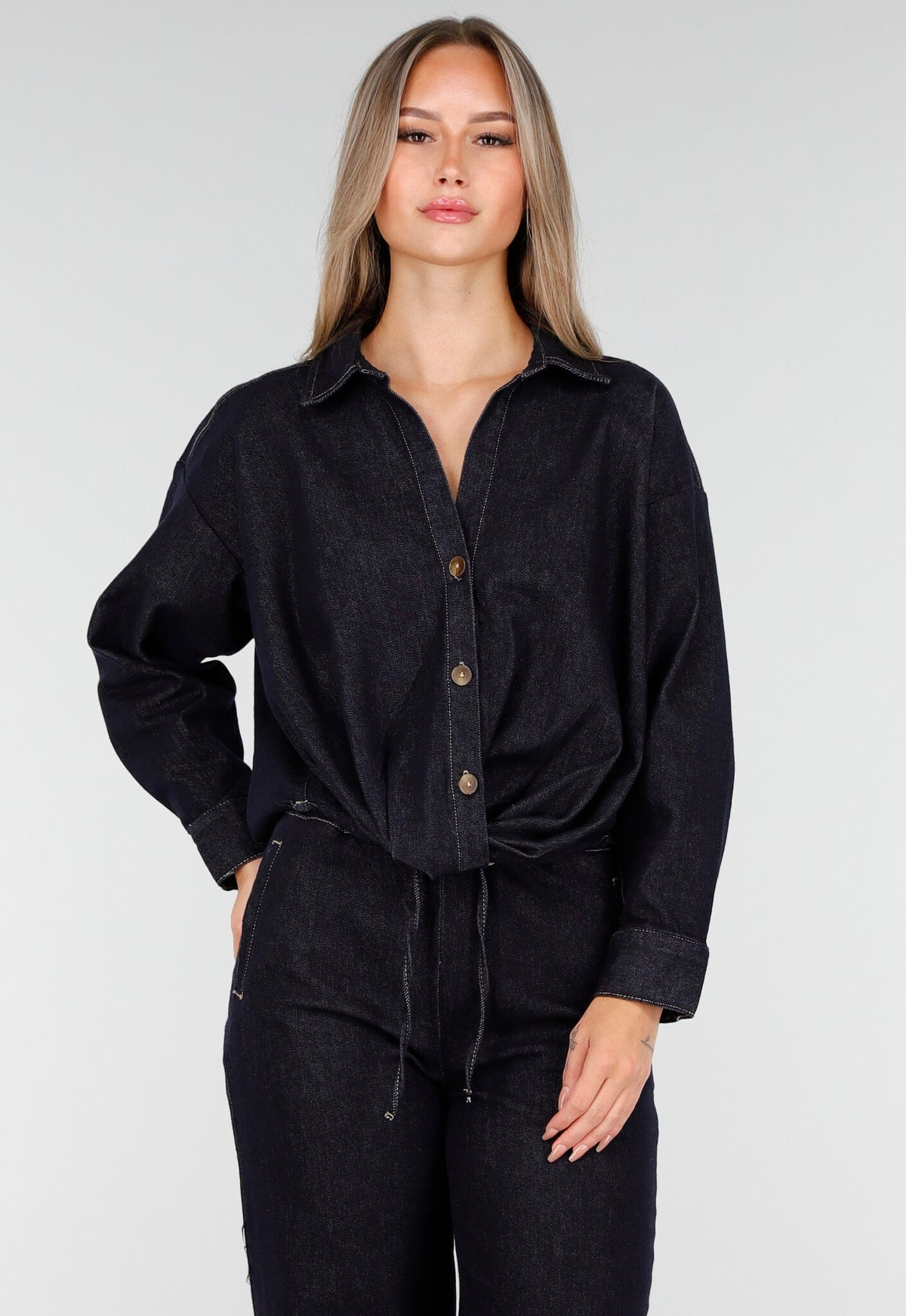 Redial Jeans Donkerblauwe Denim Blouse met Lange Mouwen