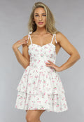 Witte Layered Bloemenjurk met Strikdetail
