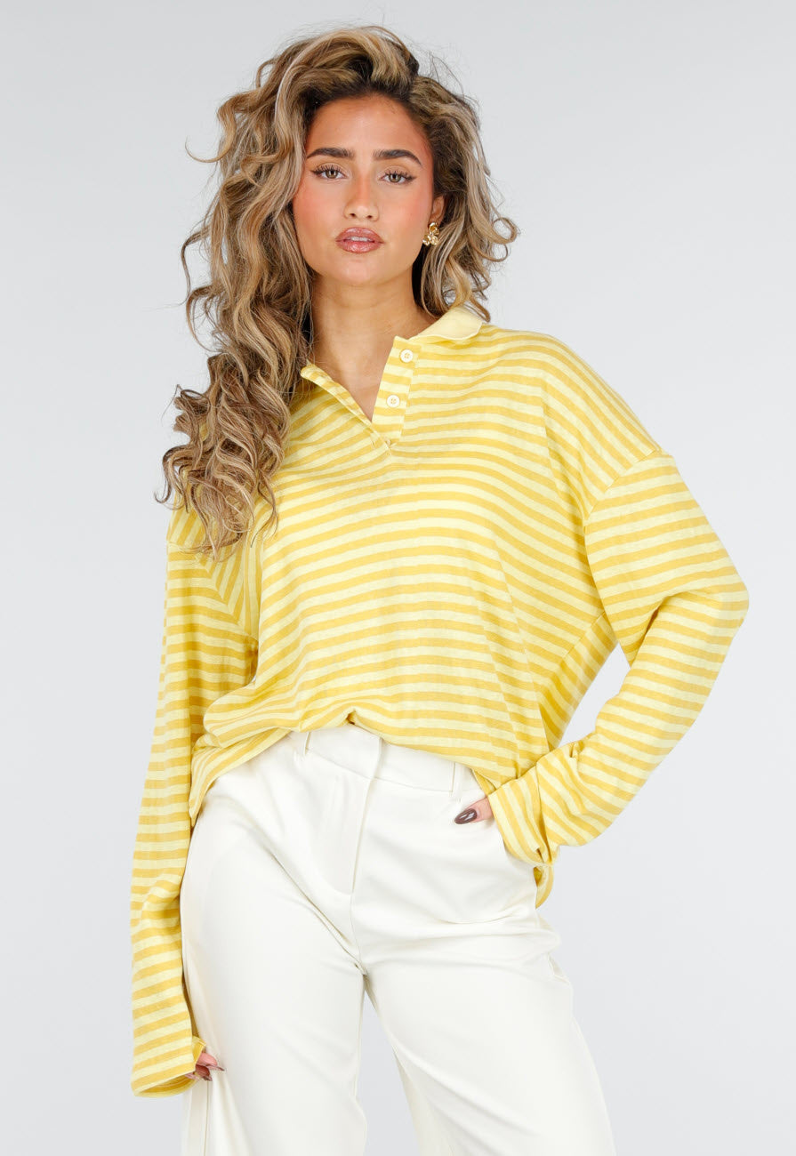 Butter Yellow Gestreepte Polo Longsleeve