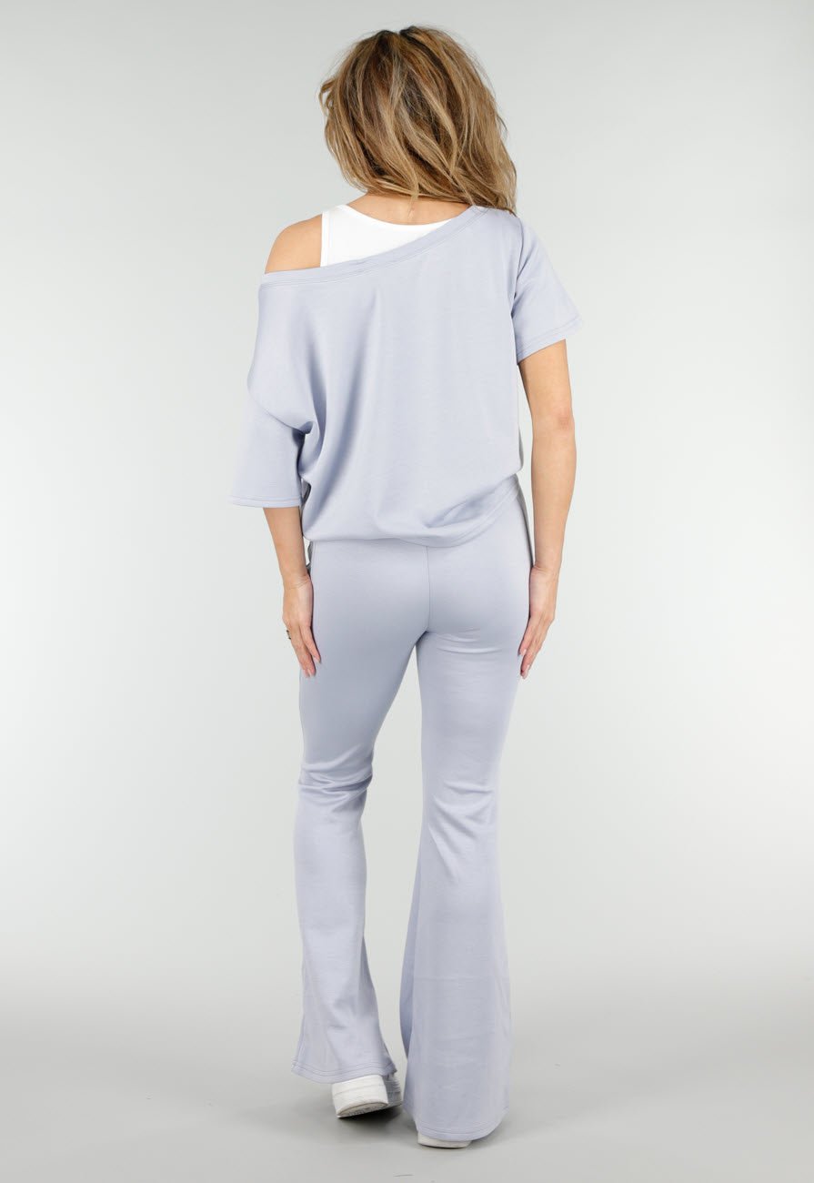 Lichtblauwe One Shoulder Top met Ingewerkte Top en Stretch
