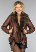 Bruine Lederlook Jas met Faux Fur Kraag