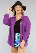 Paarse Denim Blouse met Zakken