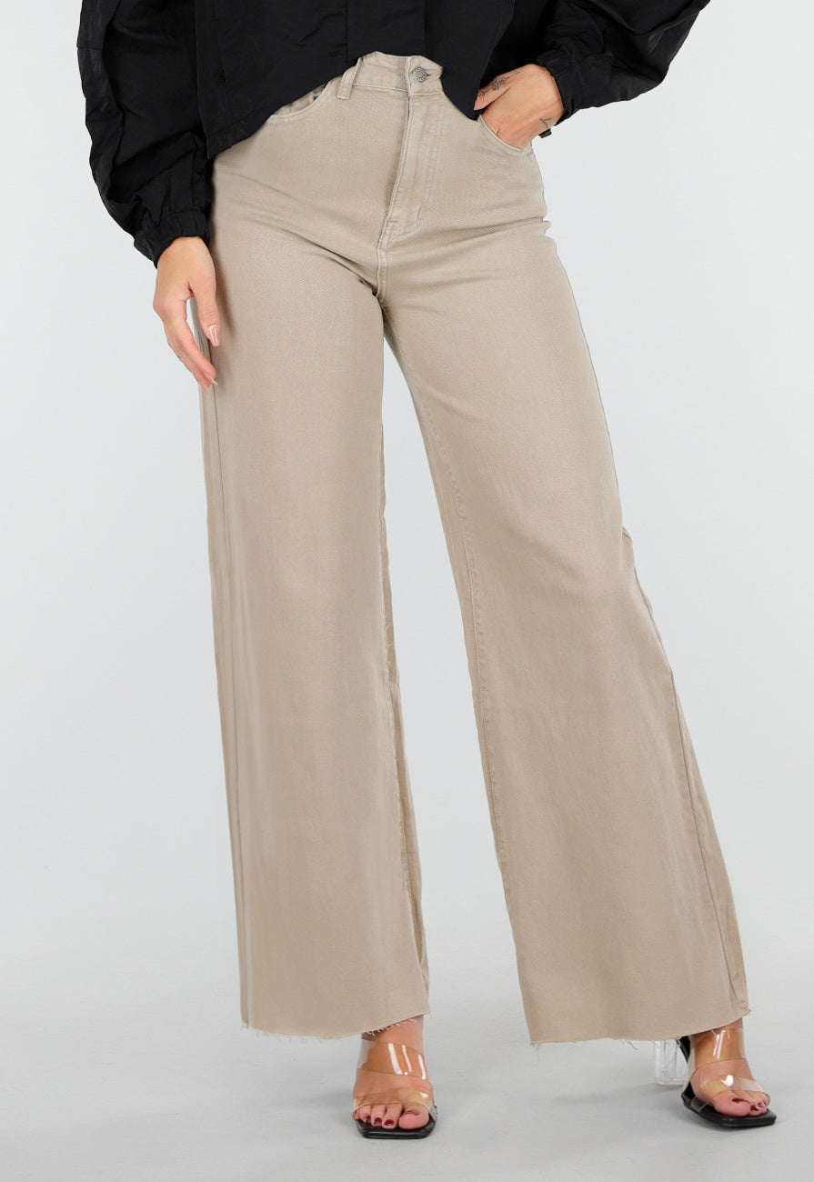 Beige Jeans met Wijde Pijpen