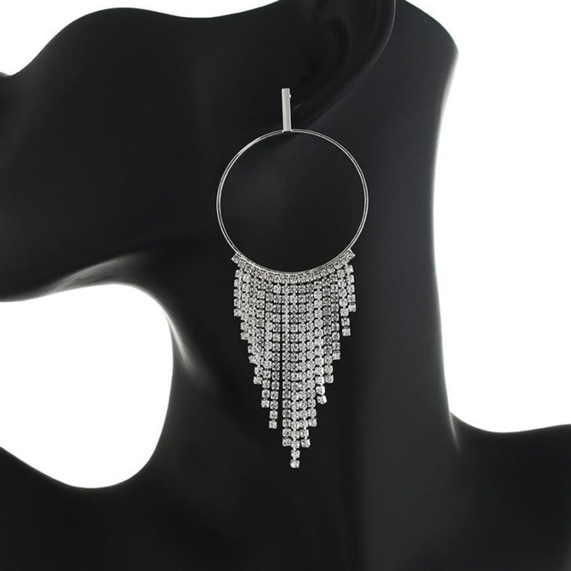 Ronde Zilveren Oorbellen met Strass Waterval