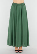 Mosgroene Linnenlook Maxi Rok met Zakken en Elastische Tailleband