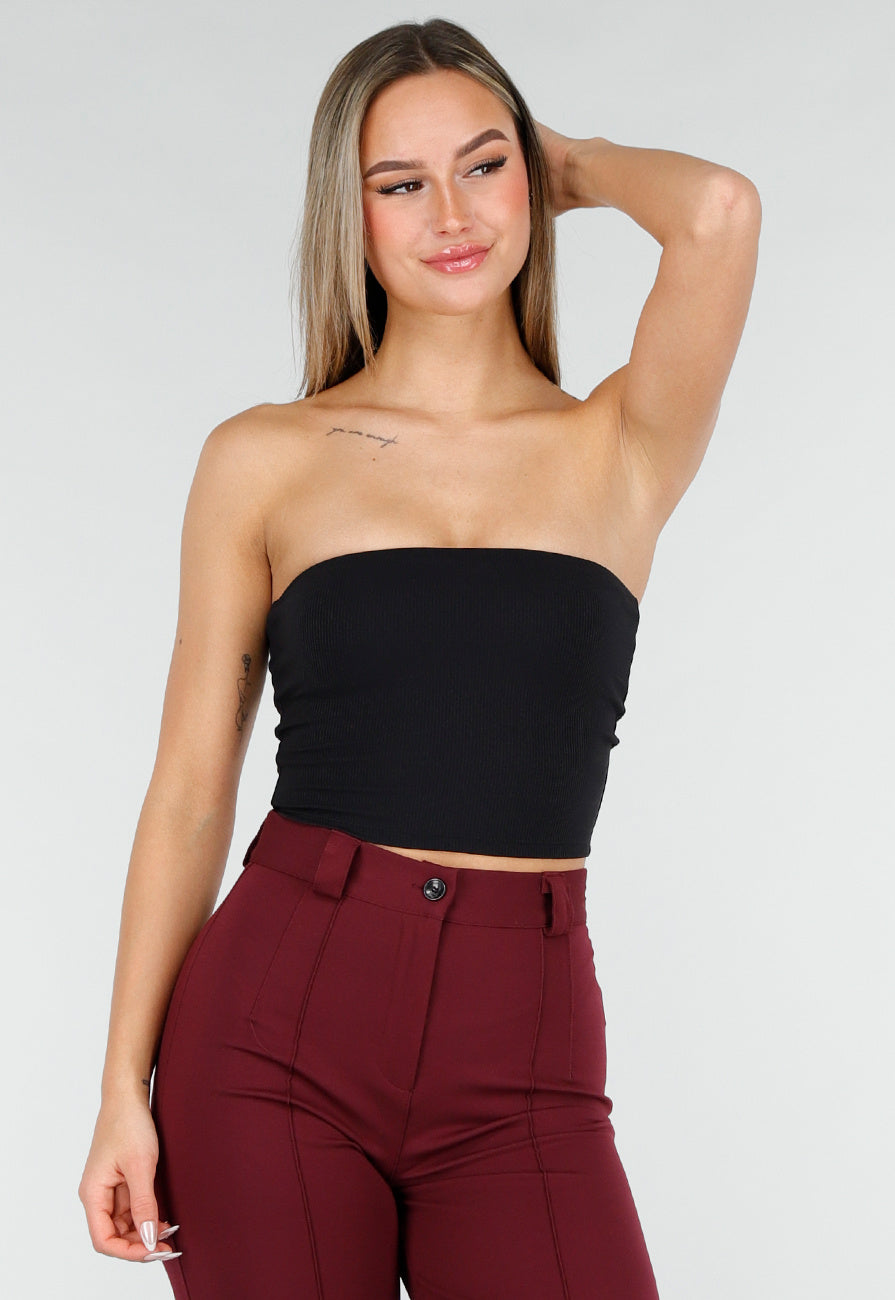 Zwarte Bandeau Crop Top met Pads