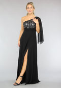Lange Zwarte One Sleeve Chiffon Jurk met Split