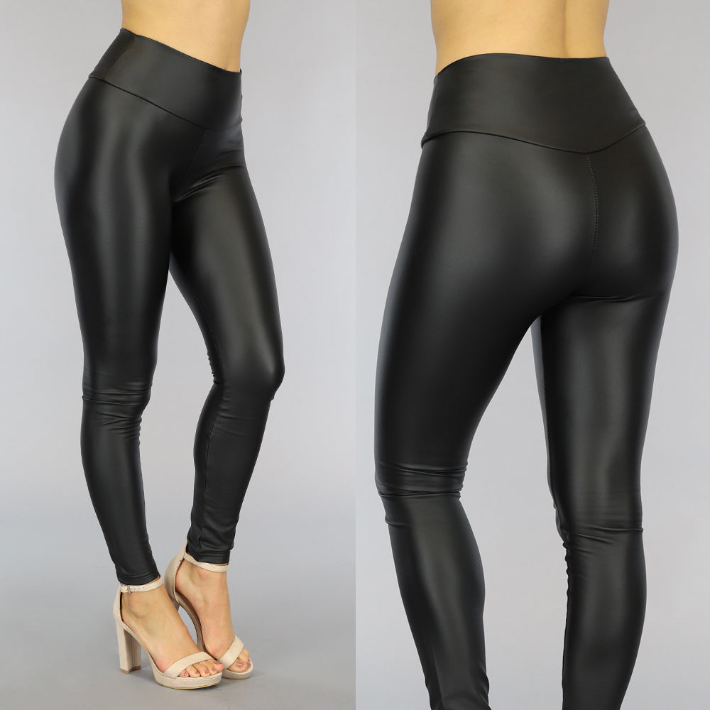 Basic Zwarte High Waist Lederlook Legging