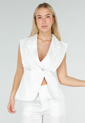 Witte Mouwloze Blazer Top met Knopen en Reverskraag