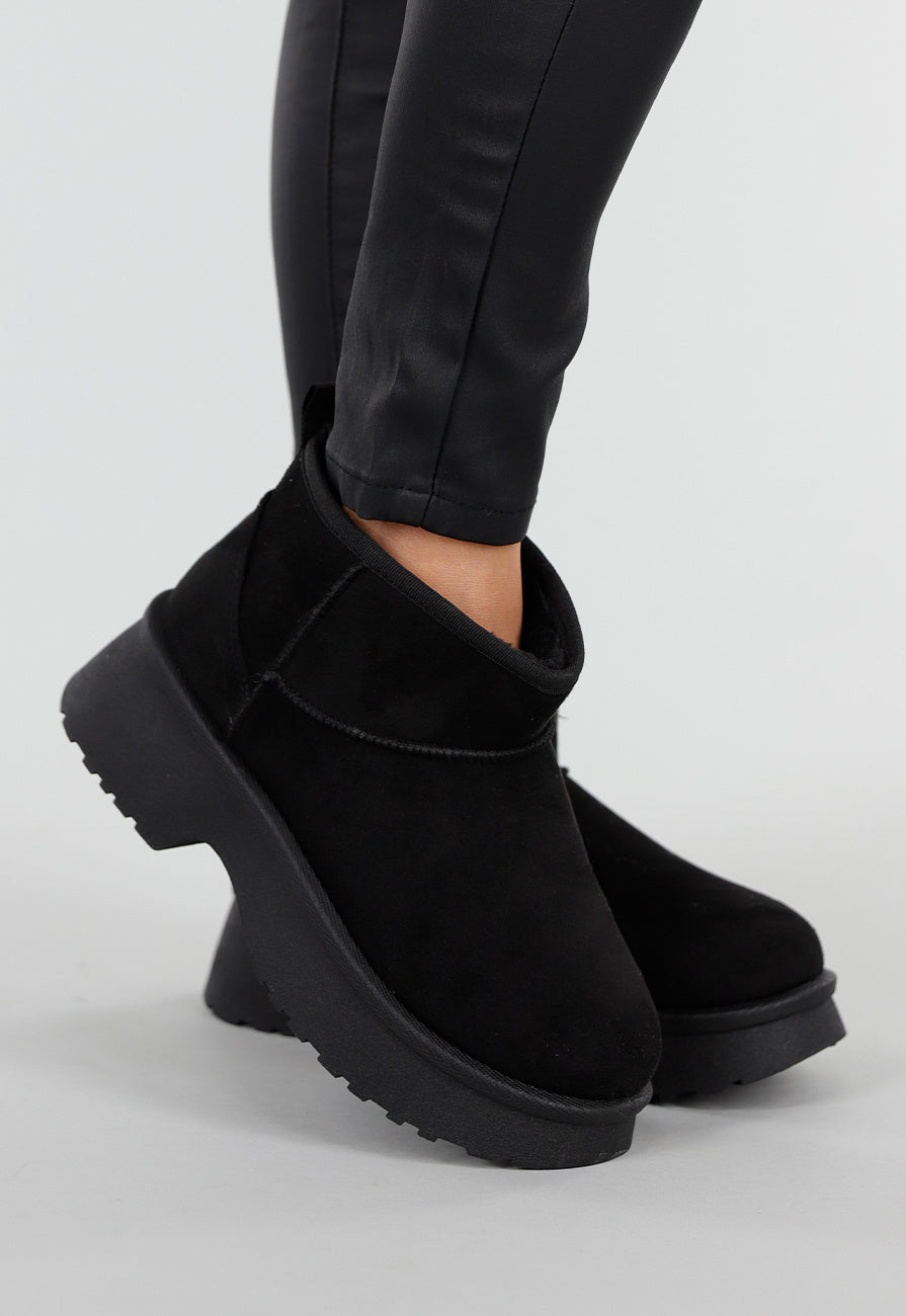 Zwarte Suède-look Snowboots met Platte Plateauzool