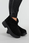 Zwarte Suède-look Snowboots met Platte Plateauzool