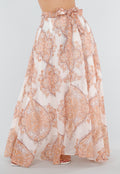 Oranje Maxi Rok met Paisley Print en Strikceintuur