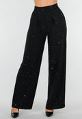 Zwarte Linnenlook Glitter Pantalon met Stretchband