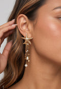 NEW260826 Gouden Zeester Oorbellen met Parels en Hangende Kettingen