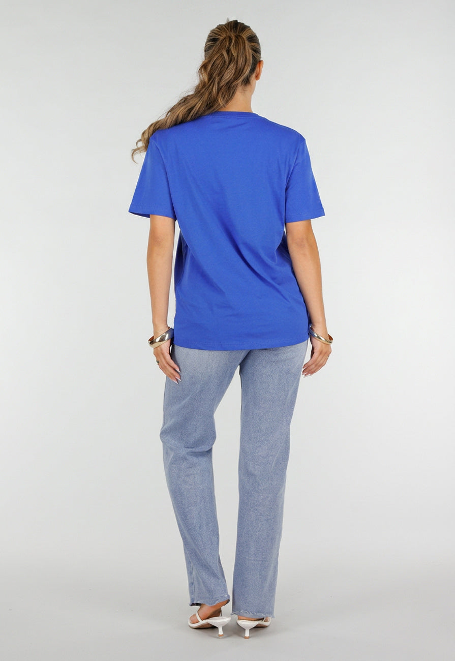 NEW220726 Blauw Basic T-Shirt met Ronde Hals en Korte Mouwen