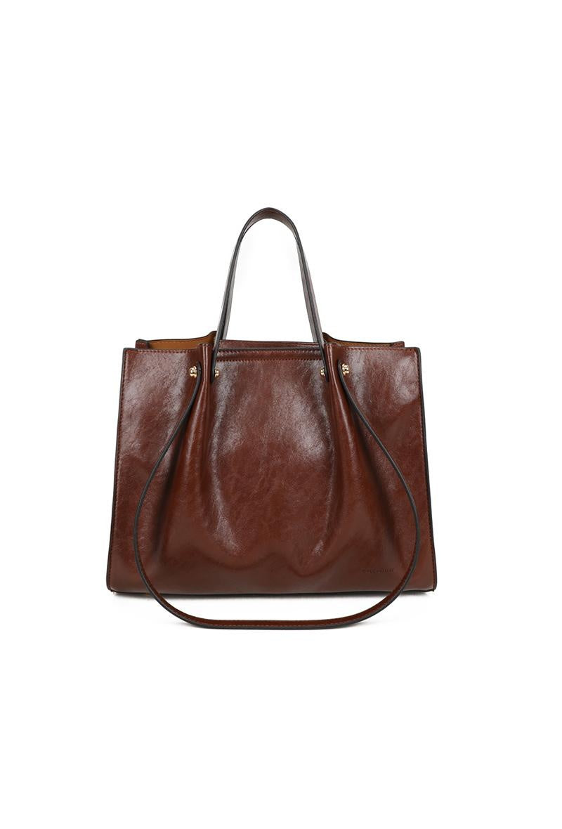 Bruine Shopper Tas met Lange Schouderhengsels en Plooien