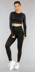 Zwarte Longsleeve Sportset met Patronen