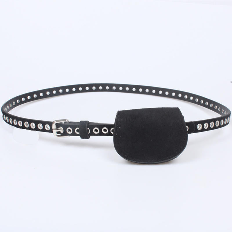 NEW220726 Zwarte Riem met Heuptasje en Zilverkleurige Oogjes