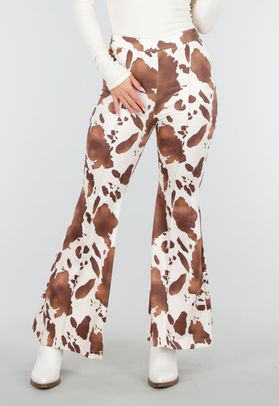 Koeienprint Flared Broek Bruin