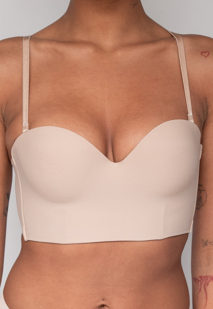 Beige Longline Push-Up Beugel BH met Afneembare Bandjes