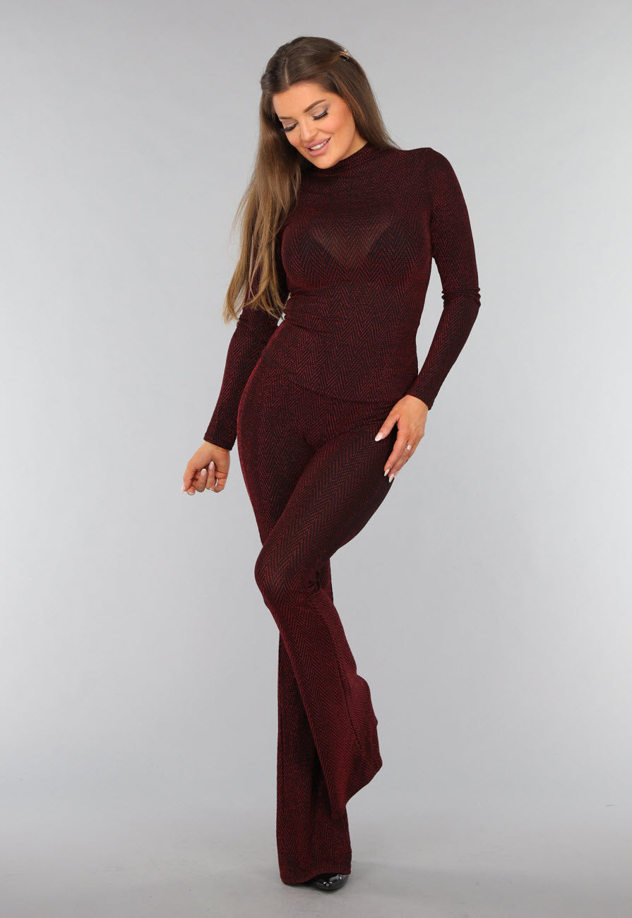 Stretchy Tall Flared Broek met Rode Glitter
