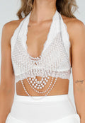 Witte Parelketting Bodychain met Haltersluiting