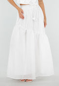 NEW150726 Witte Maxi Rok met Strikceintuur en Volant