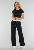 Zwarte Two Piece Set met Lange Broek en Korte Top met Colorblockingdetails
