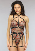 Mesh Luipaard Body met Beugels en Kinky Straps