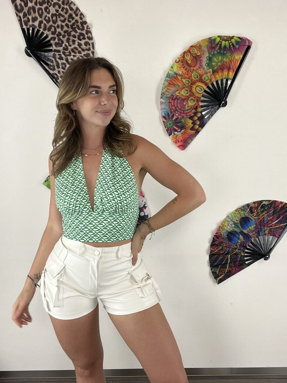 Groene Retro Halter Crop Top