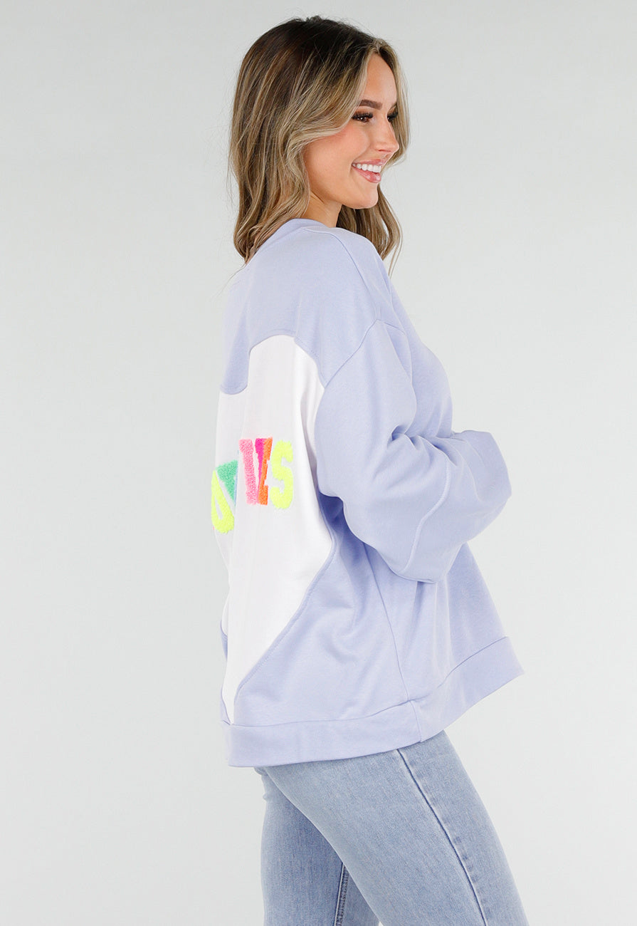 Blauwe Sweater met Good Vibes Print op Rug