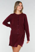 Bordeauxrood Gebreid Vest met Lange Mouwen en Knopen