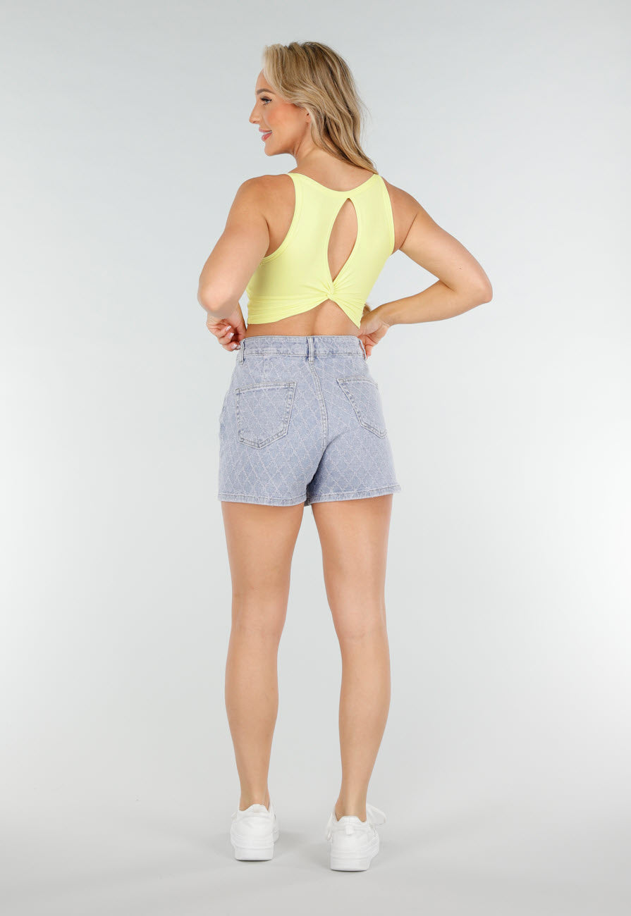 Butter Yellow Crop Top met Open Twist Rug en Brede Bandjes