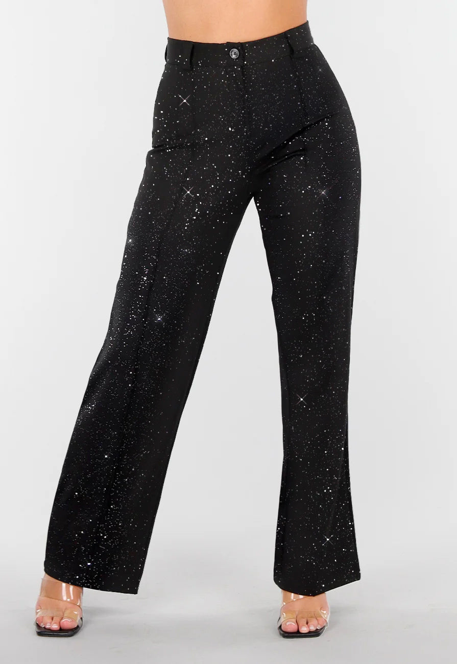 Zwarte Petite Glitter Super Stretch Pantalon met Riemlusjes