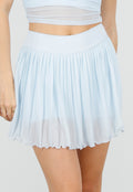 Lichtblauwe Plissé Skort met Hoge Taille en Mesh