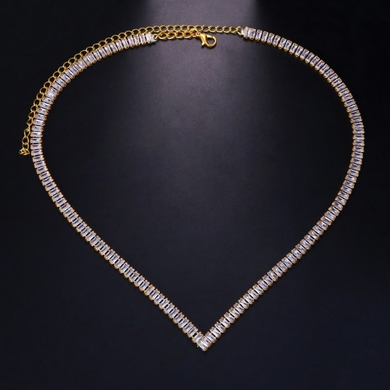 Gouden Diamanten Hals Ketting met V-Vorm