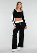 NEW080726 Zwarte Contrast Two Piece Set met Wide Leg Broek