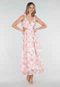Witte Maxi Jurk met Roze Bloemenprint en Ruches