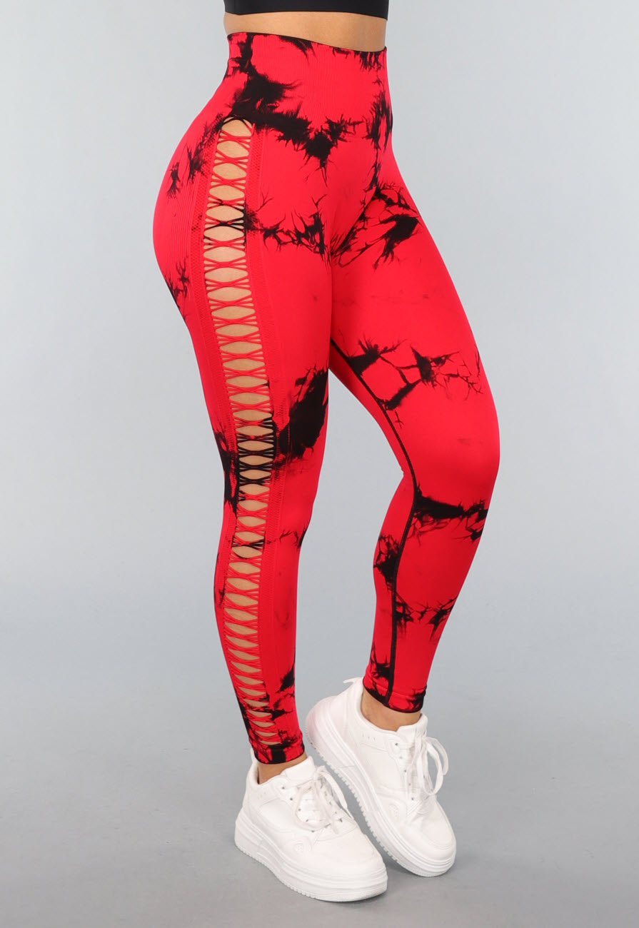 Rode Sportlegging met Cut Out en Vlek Print