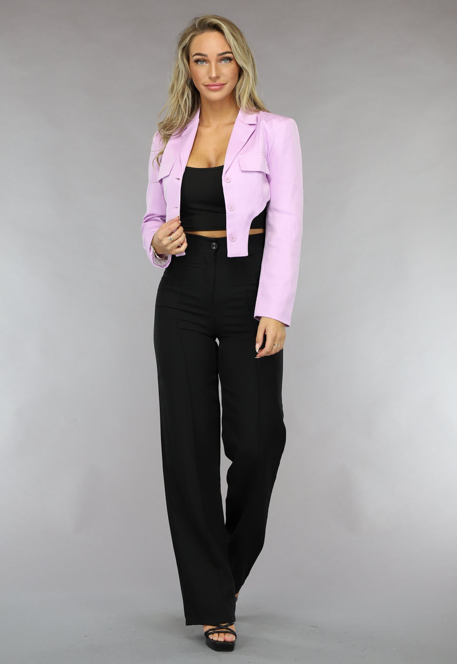 Korte Asymmetrische Lila Blazer met Schoudervulling