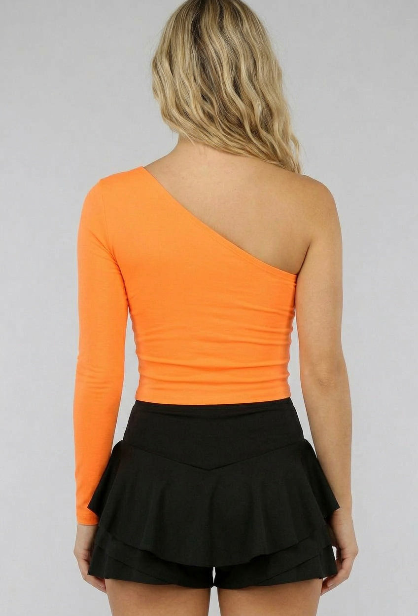 Neon Oranje Top met One Shoulder