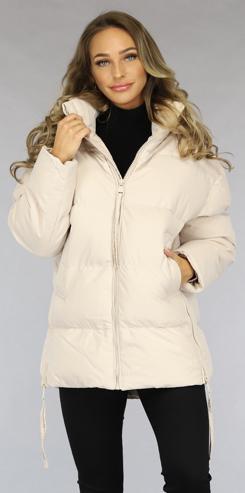 Beige Gewatteerde Winterjas zonder Cappuchon