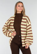 Gestreept Fluffy Vest in Geel en Bruin met Losvallende Pasvorm
