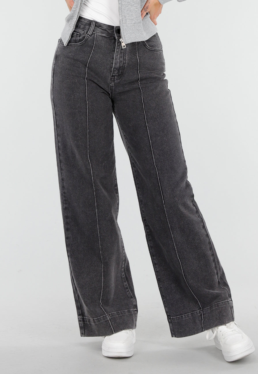 Redial Jeans Grijze Wide Leg Jeans met Stretch en Verticale Naden