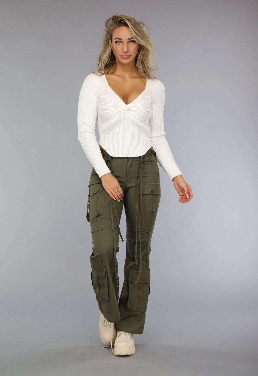 Longsleeve Rib Top in Gebroken Wit