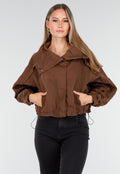 Bruine Cropped Windbreaker Jas met Brede Kraag