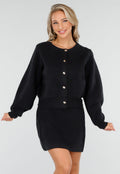 Zwarte Gebreide 2-Piece Set met Vest en Rok
